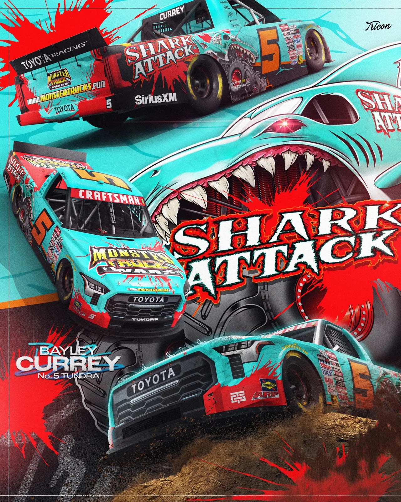 Bayley Currey No. 5 TRICON Toyota Tundra with Monster Truck Wars Shark Attack livery